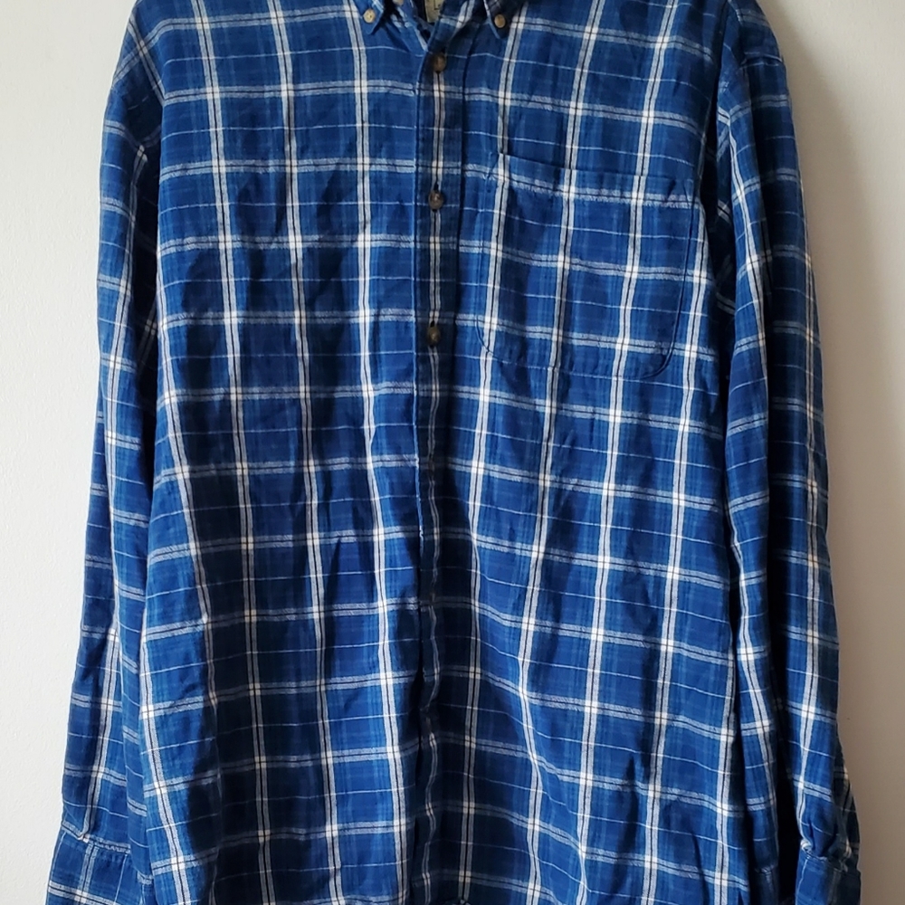 Mens Cabelas Blue Plaid Longsleeve Shirt Size L